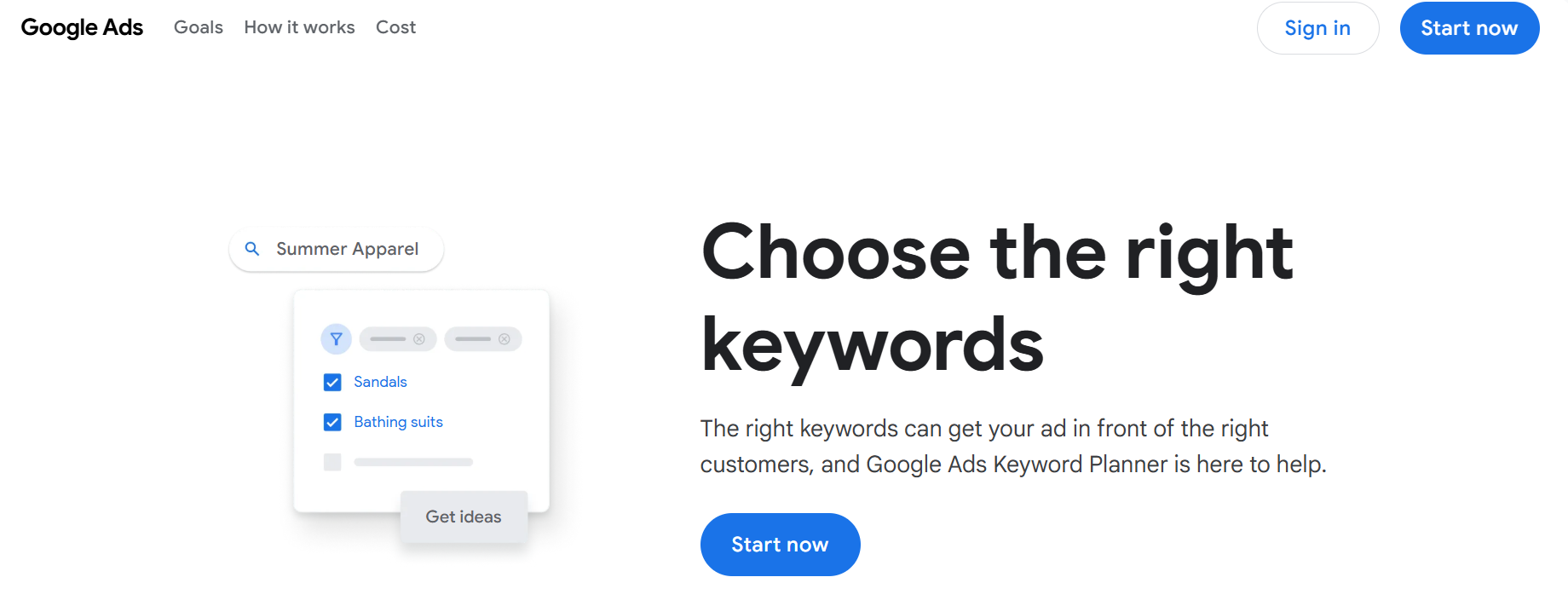 A screenshot of Google keyword planner