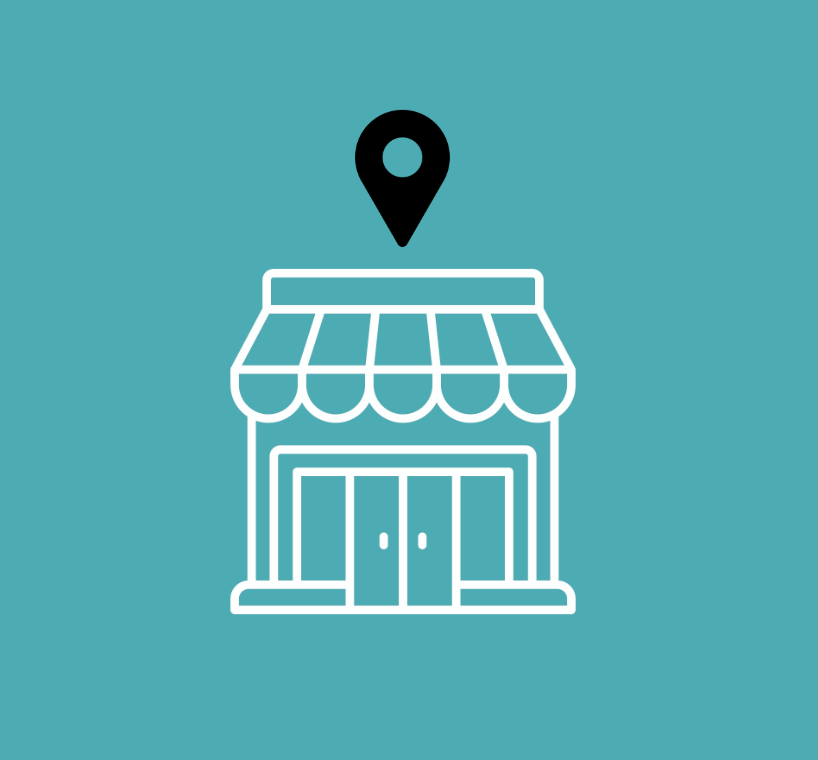 Small business with a map marker over the roof