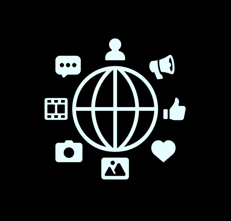 Graphic of a globe with social media icons around it