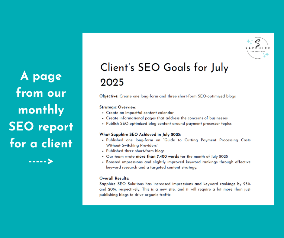 a page from our monthly seo report to show transparent reporting