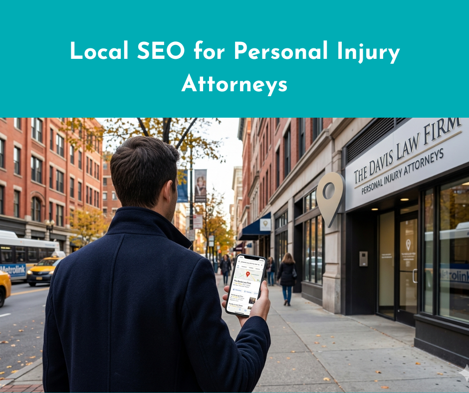 A man trying to find an attorney with caption: local SEO for personal injury attorneys