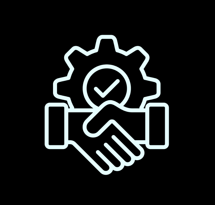 Graphic of two hands shaking with a gear in the background