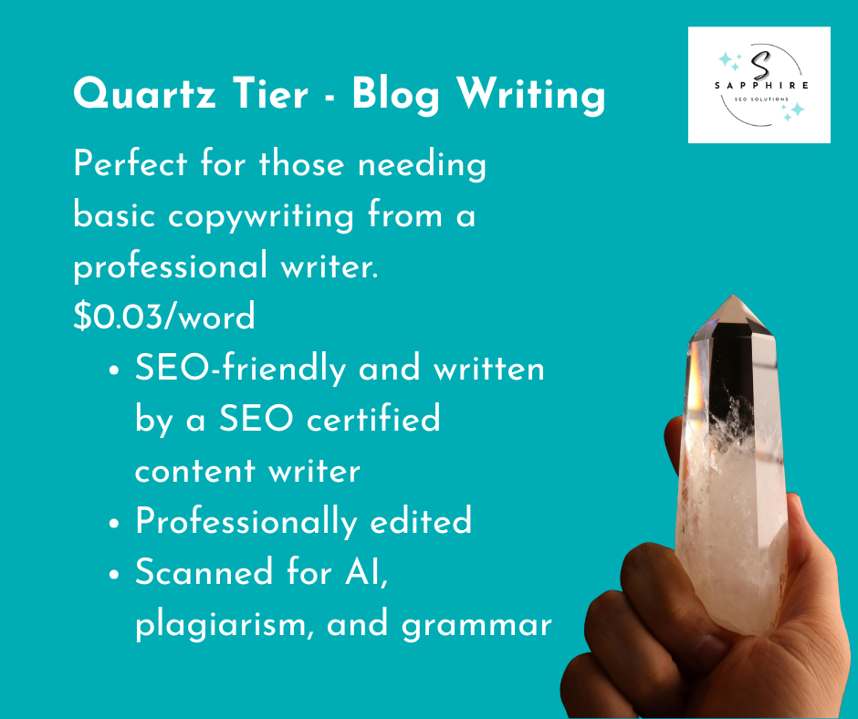 information on the quartz tier blog writing services packages at Sapphire SEO Solutions