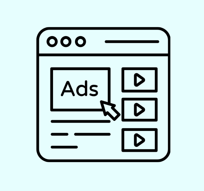Graphic of a screen with ads on it