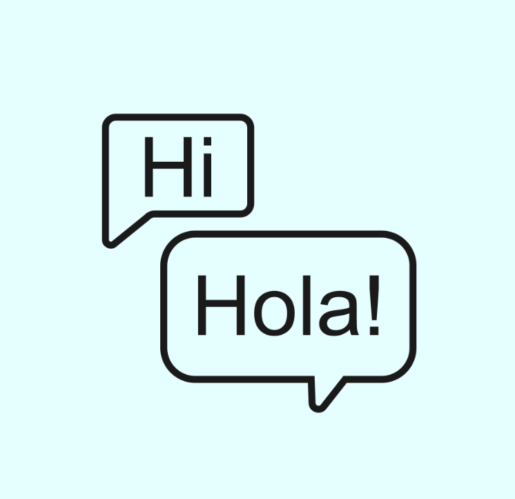 Graphic of two chat bubbles with "Hi" and "hola."