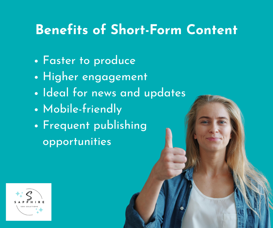 A comprehensive list of benefits of short-form content listed in this image