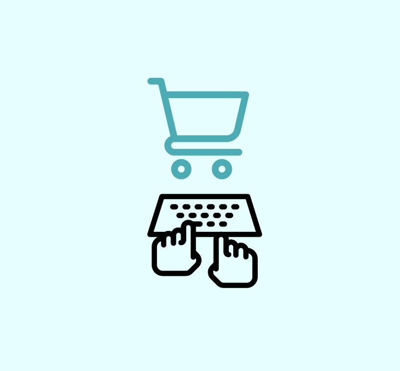 Shopping cart with a keyboard and hands typing