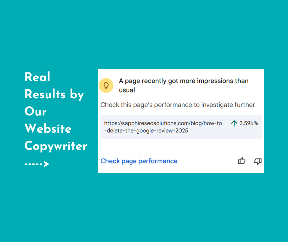 a screenshot of our copywriter achieving 3,596% increase in impressions