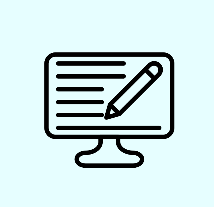 Graphic of a computer screen with a pencil