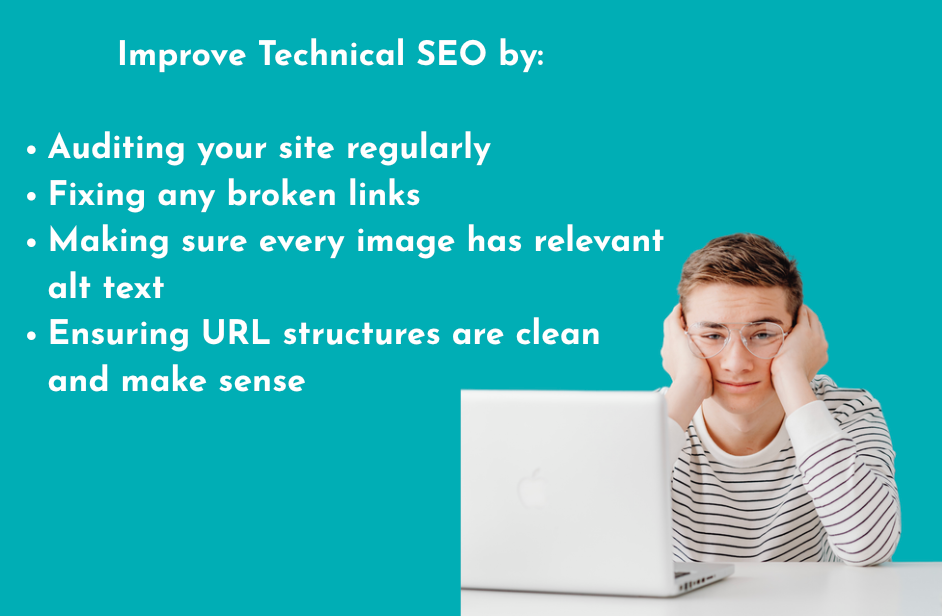 List of things to do to improve technical SEO including auditing your site