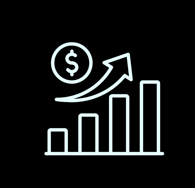Graphic of a bar graph with a coin and an arrow pointing up