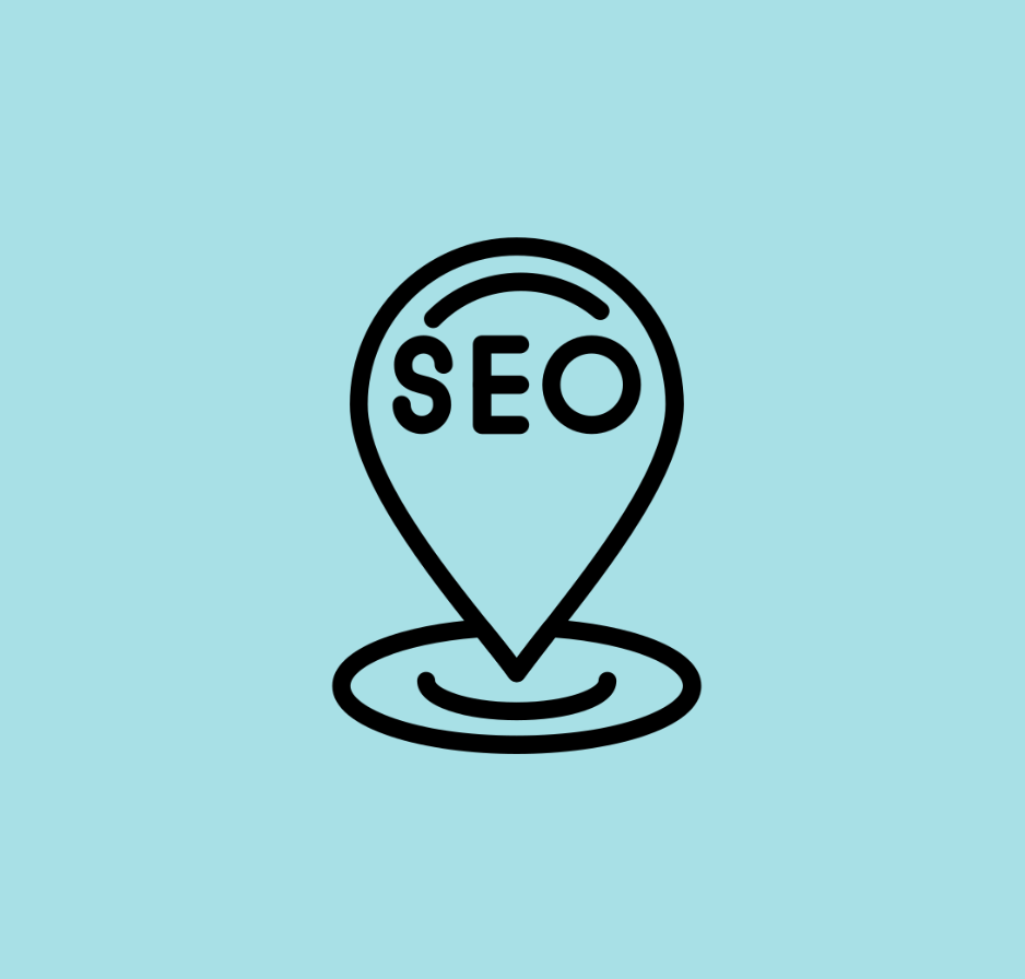 Graphic of a map marker with SEO in the center