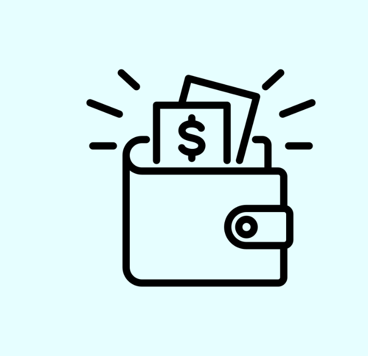Graphic of a wallet with money coming out of it