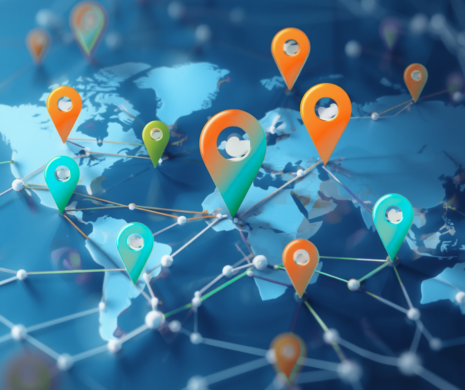 a map with pins on all of the locations a landscaping business serves