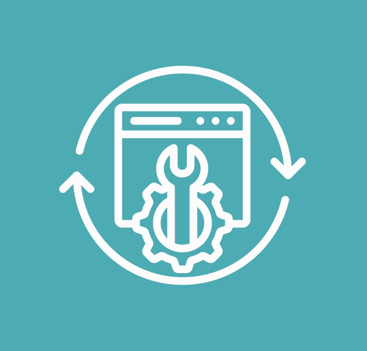 Graphic of a wrench, gear, and webpage