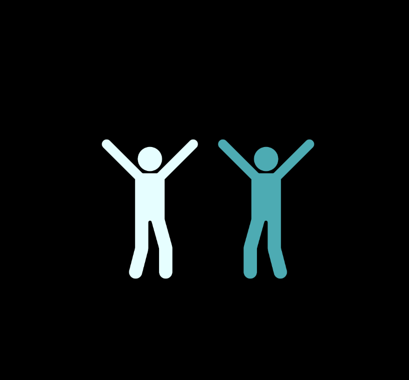 Graphic of two figures cheering with their arms up