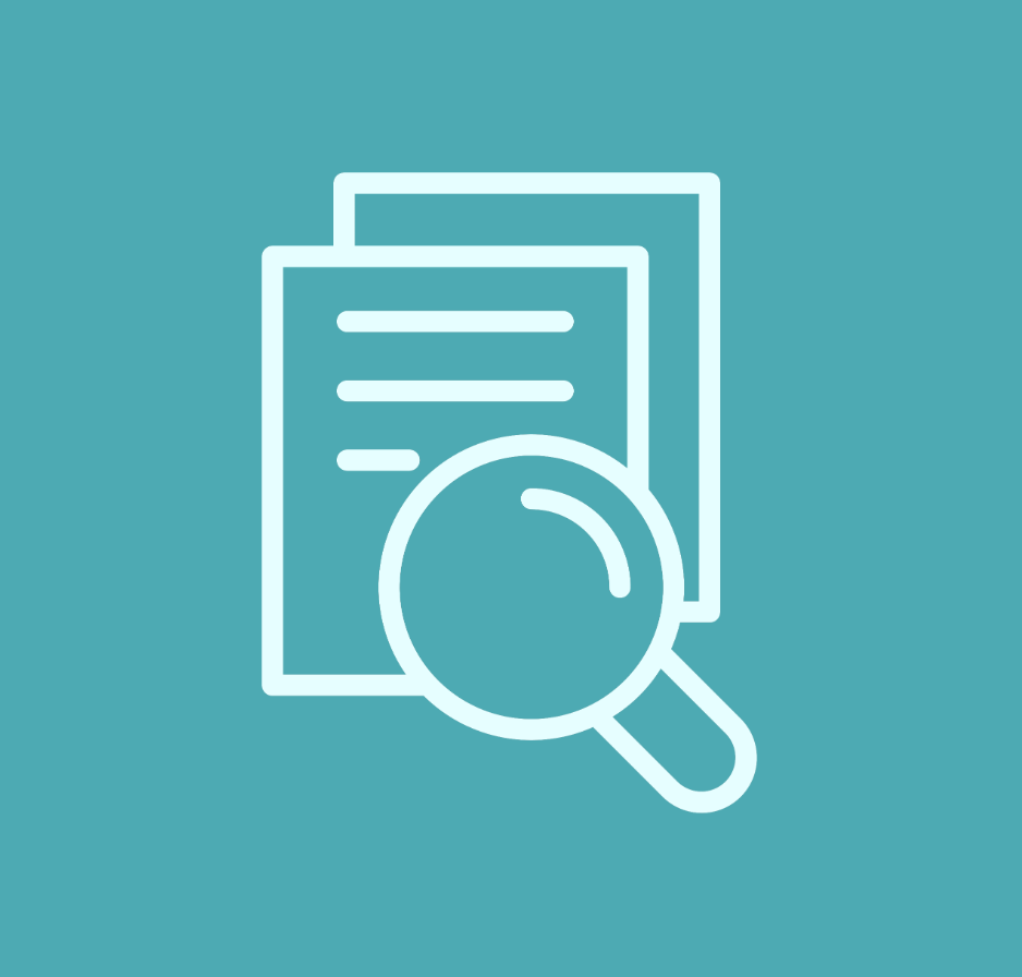 Graphic of pages with a magnifying glass