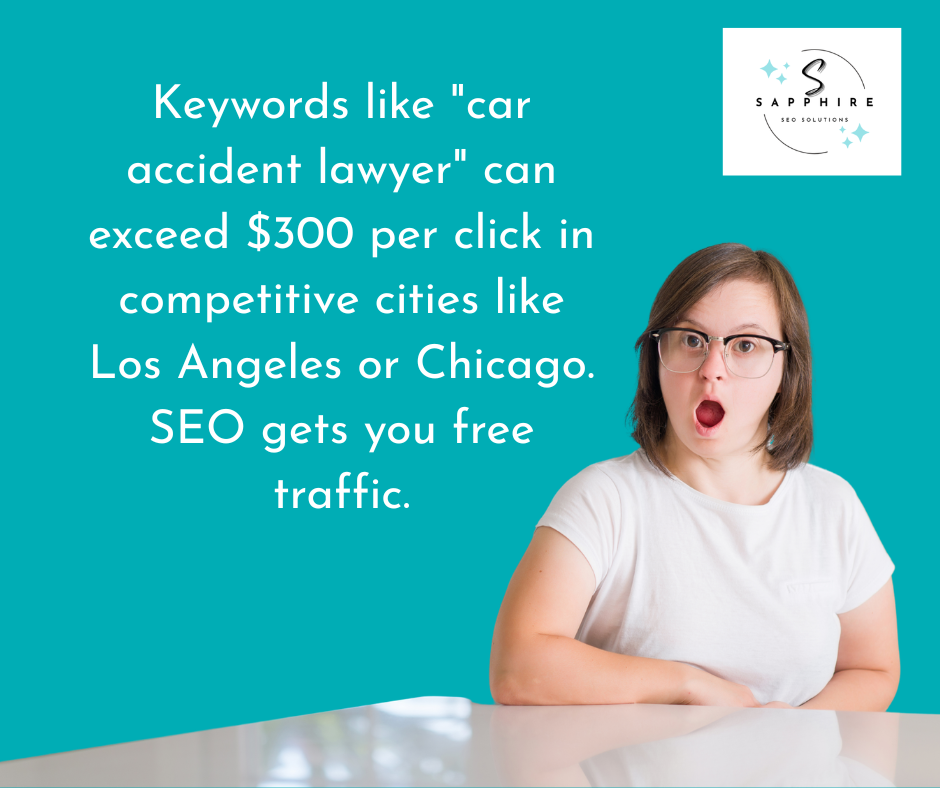 personal injury keywords can cost up to $300 per click while SEO gets you free traffic