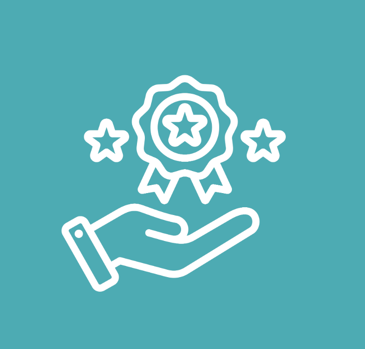 Graphic of a hand holding a ribbon of success