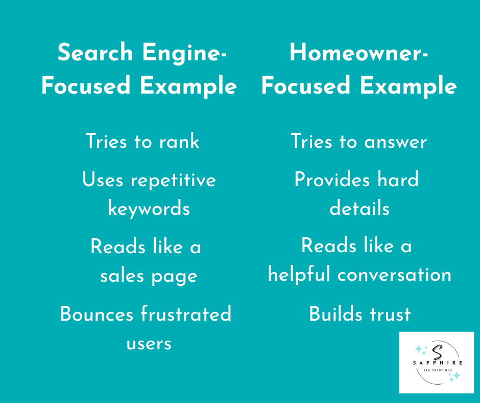 differences between creating content for search engines and for homeowners explained