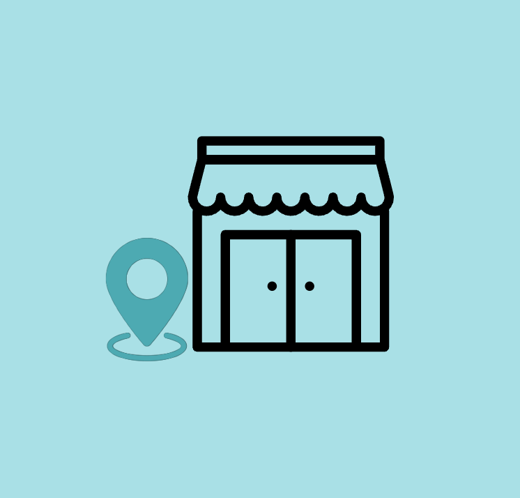Store front with a map marker