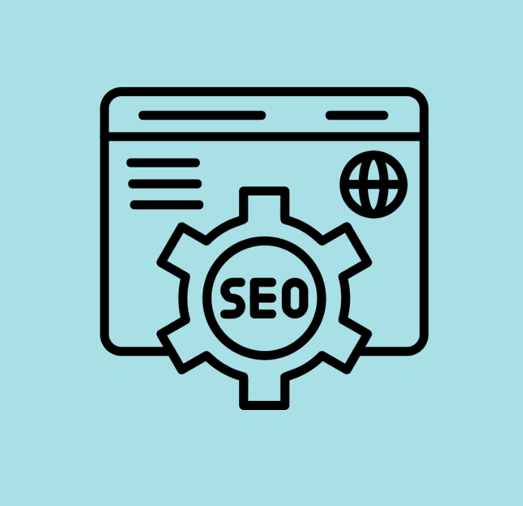 Graphic of webpage with SEO and a gear