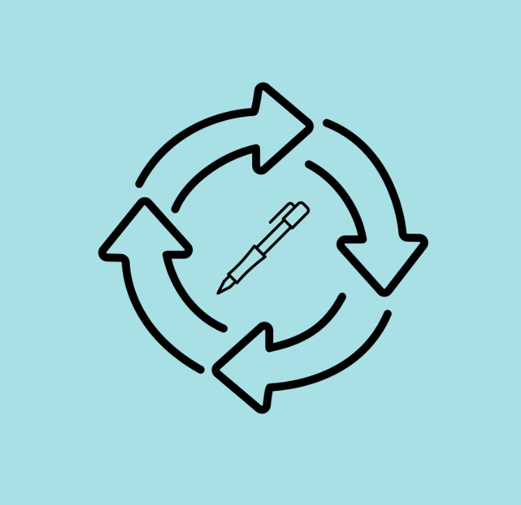 Graphic of a pen with a re-fresh symbol around it