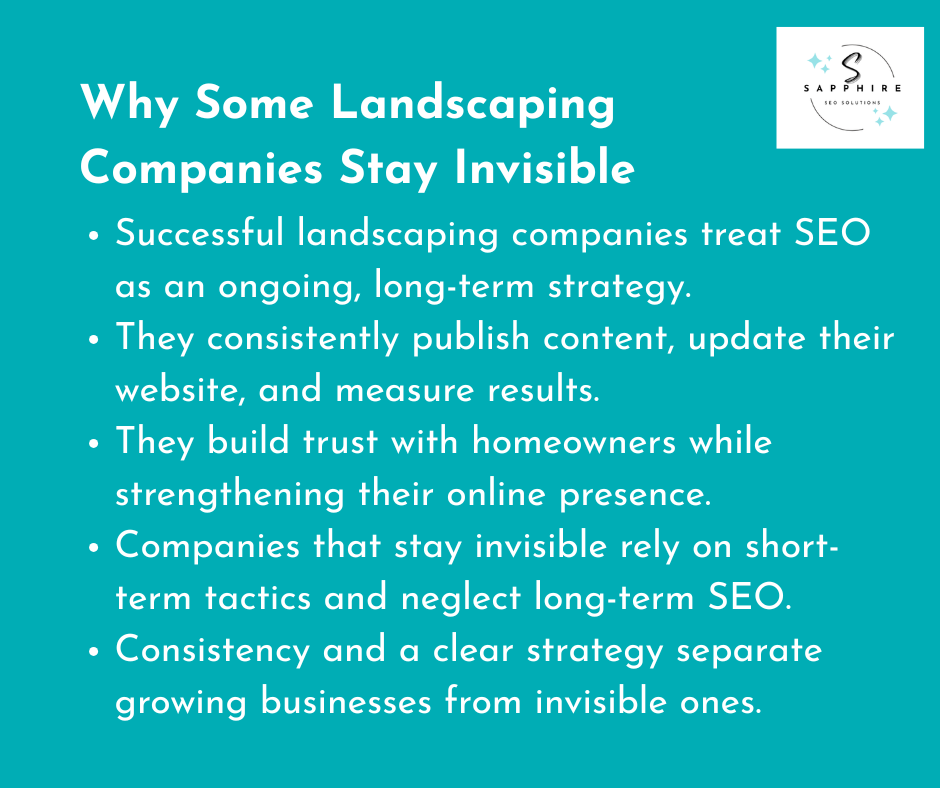 bullet points explaining why some landscaping companies grow and why others stay invisible