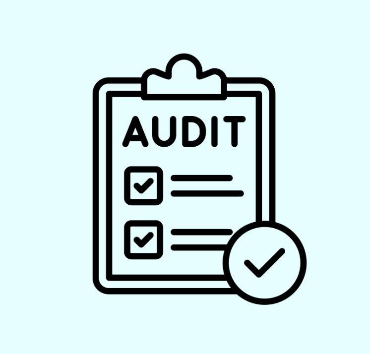 Graphic of a clip board with a paper that says audit