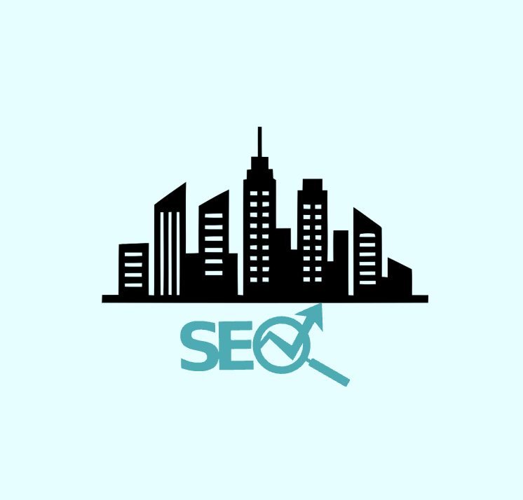 Graphic of a city scape with SEO underneath