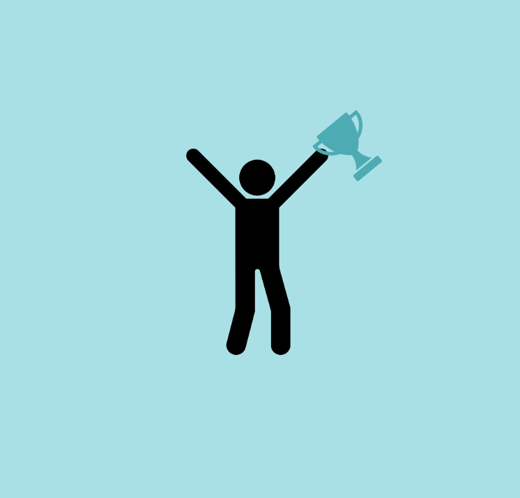 Figure celebrating and holding a trophy