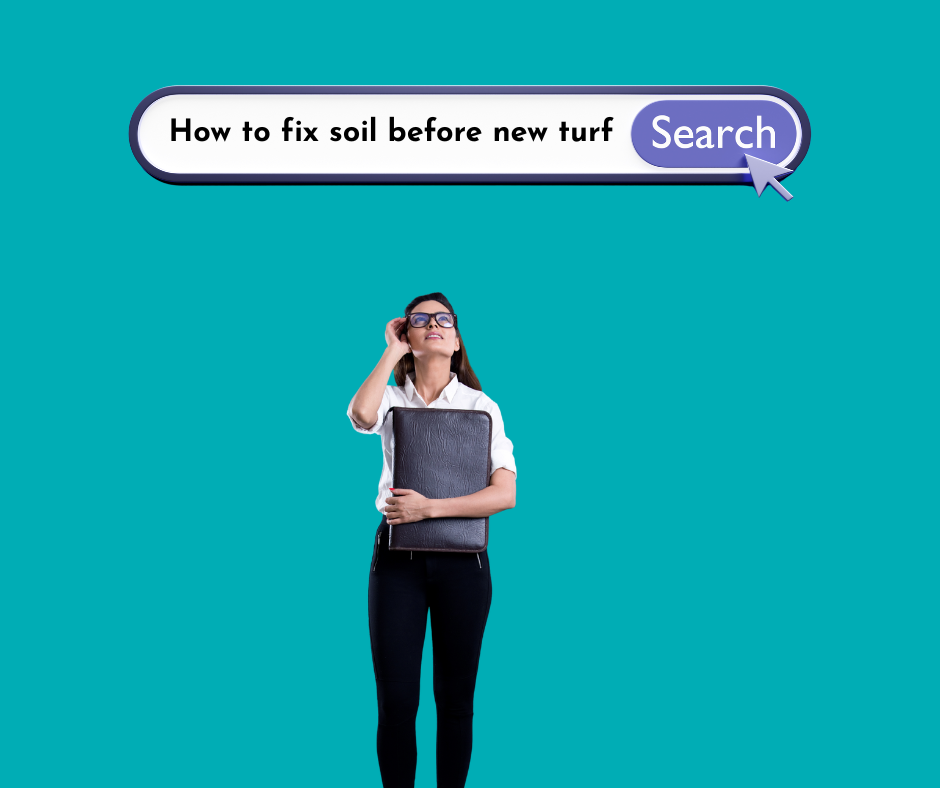 a homeowner looking at their search bar with how to fix soil before new turf