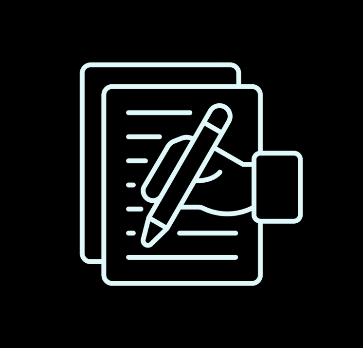 Graphic of a hand holding a pencil and writing on paper