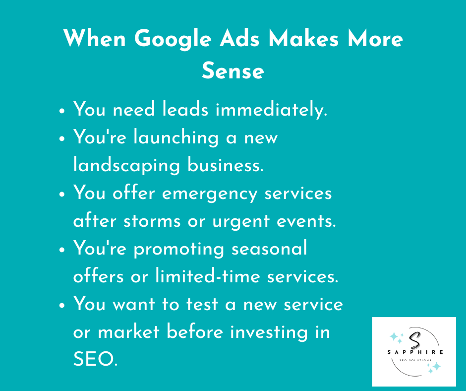 Google ads make more sense when you need leads immediately. More points explained in this image.
