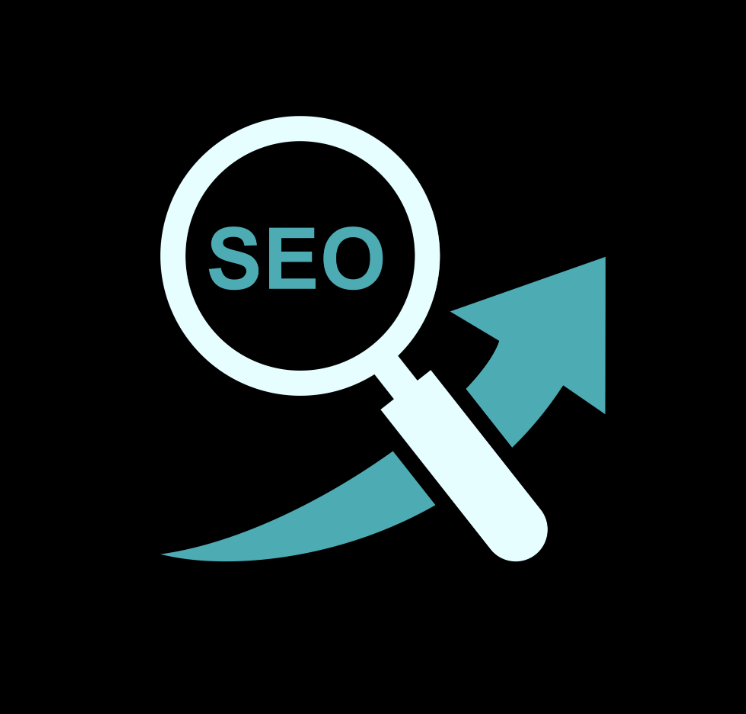SEO in a magnifying glass with an arrow pointing up