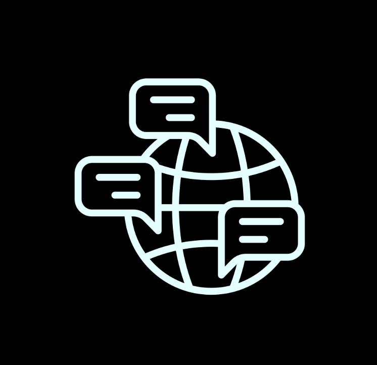 Graphic of a globe with chat bubbles