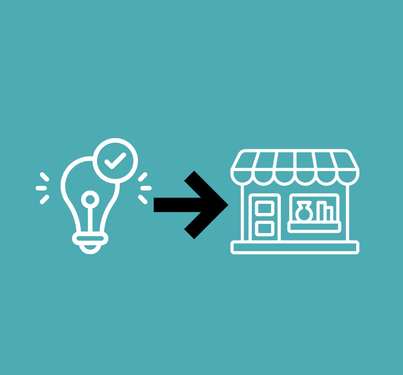 Lightbulb with an arrow pointing to a small business graphic