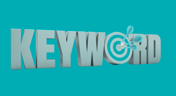 The word keyword with the "o" looking like a target and darts in the middle of it