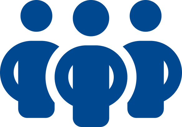Icon of three people standing together, representing a group or team.