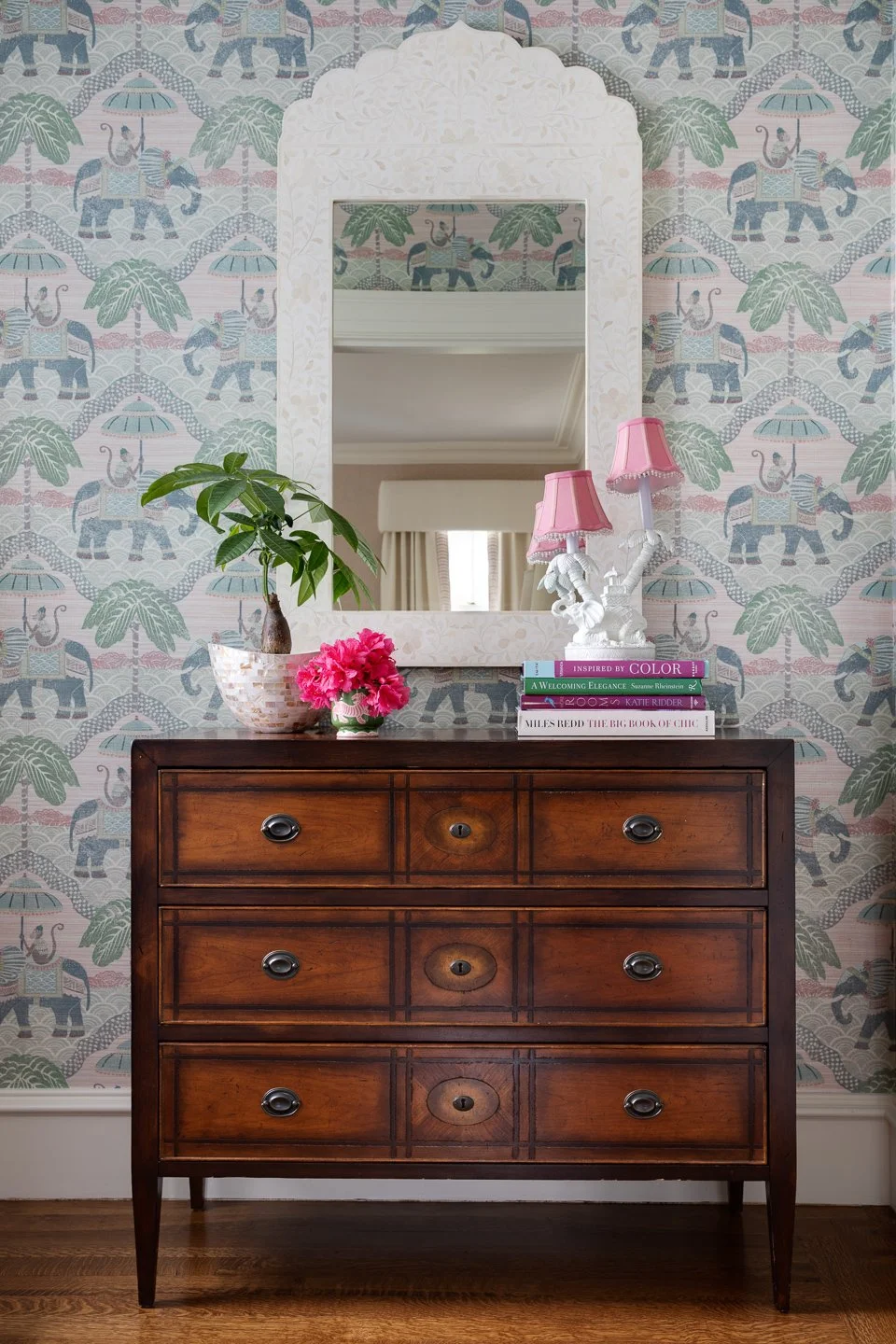 front hall console in in historic Boston home by Digs Design
