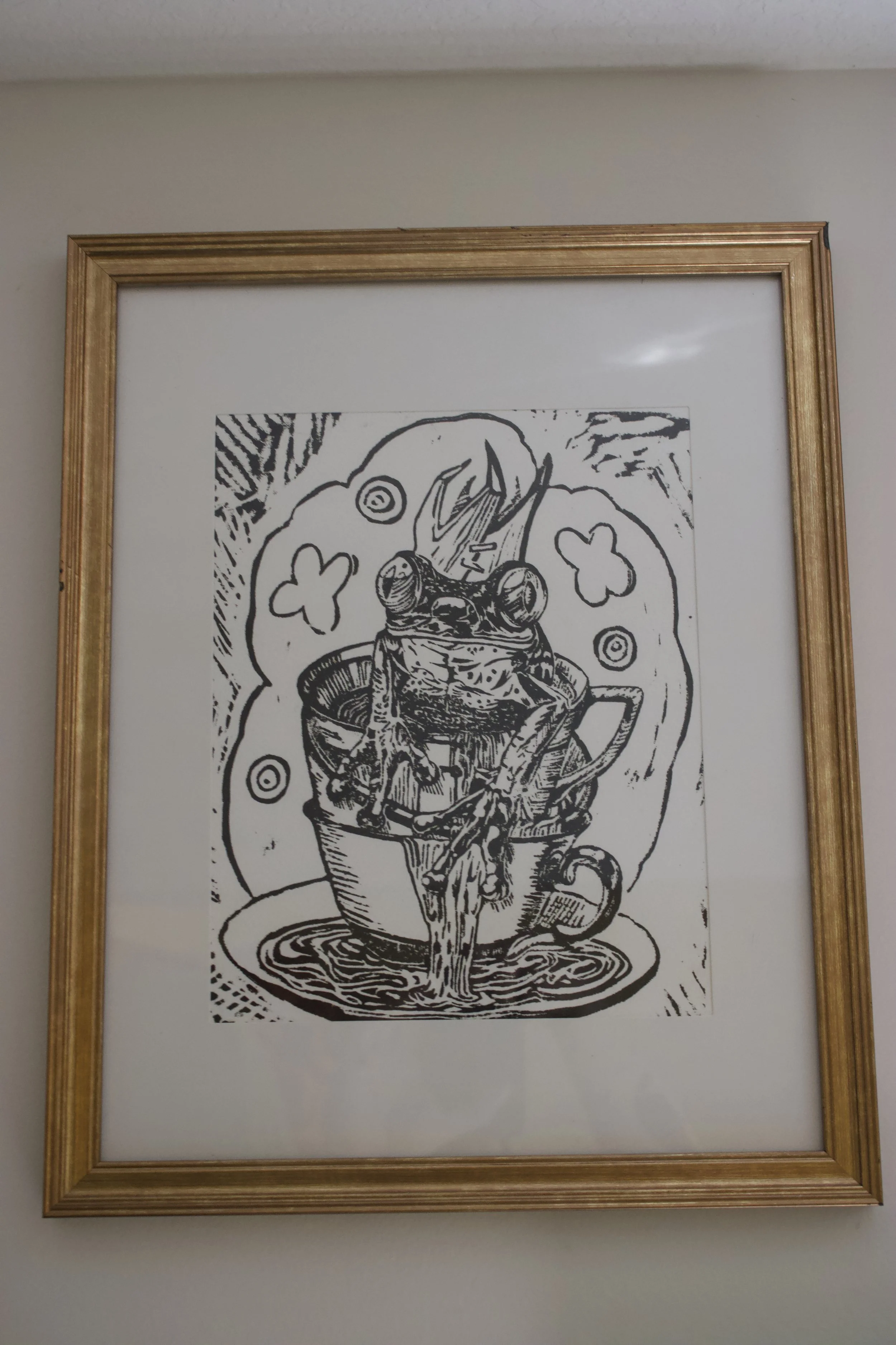 Framed Frog Woodblock Art Print