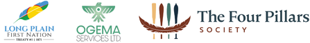 Logos of Long Plain First Nation, OGMA Services Ltd, an eagle with outspread wings, and The Four Pillars Society.