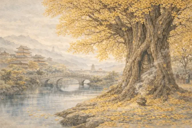 長安銀杏樹　聖王親手栽