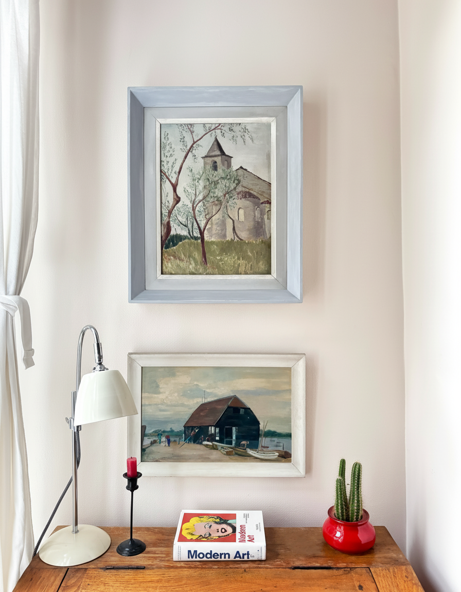 Vintage Italian Oil Painting – Chapel Among the Trees