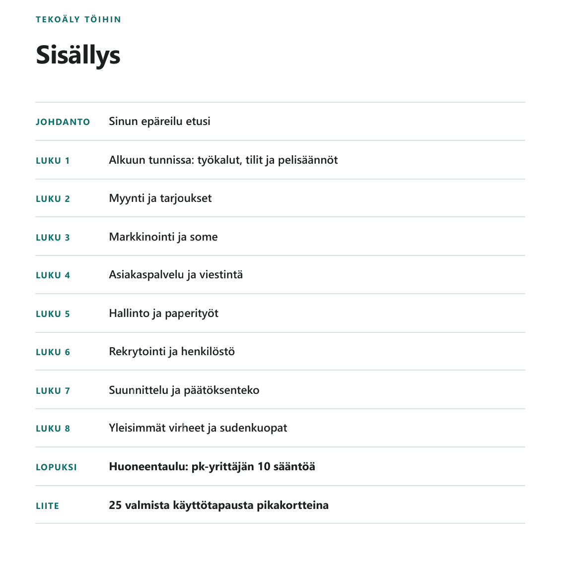 Esimerkkisivu oppaasta: sisällysluettelo