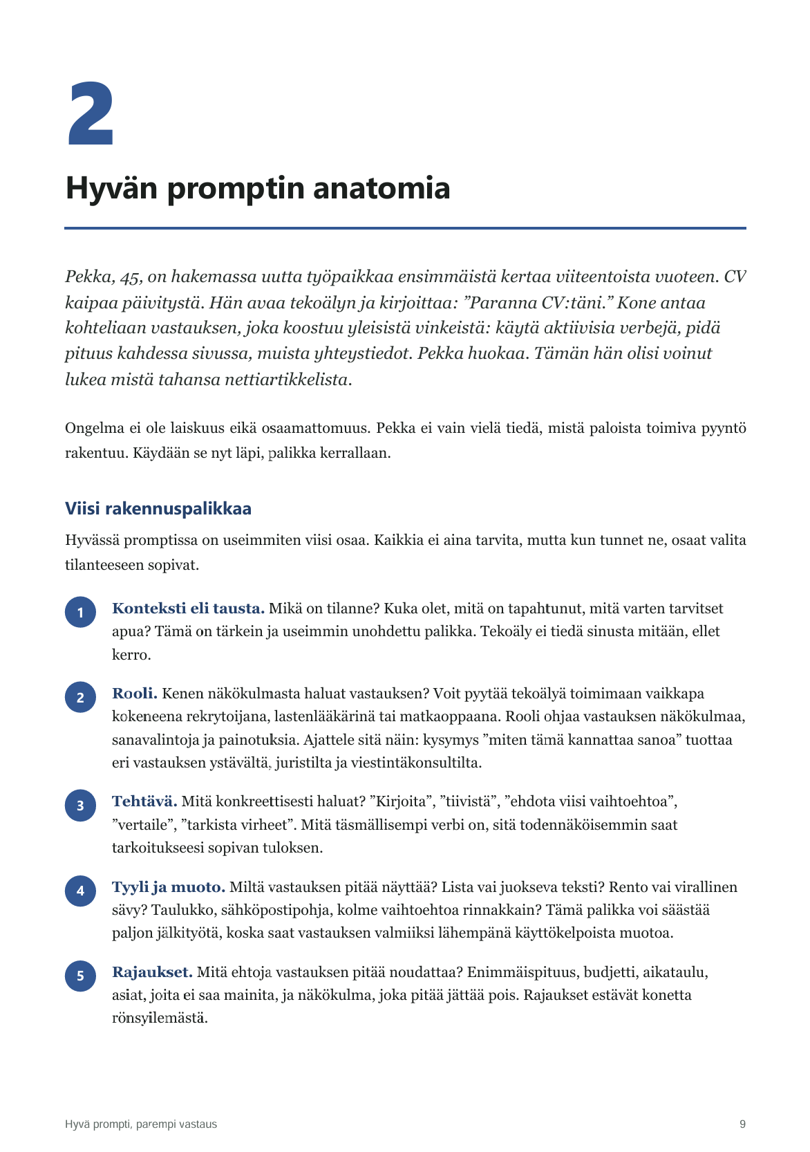 Esimerkkisivu oppaasta: Hyvän promptin anatomia