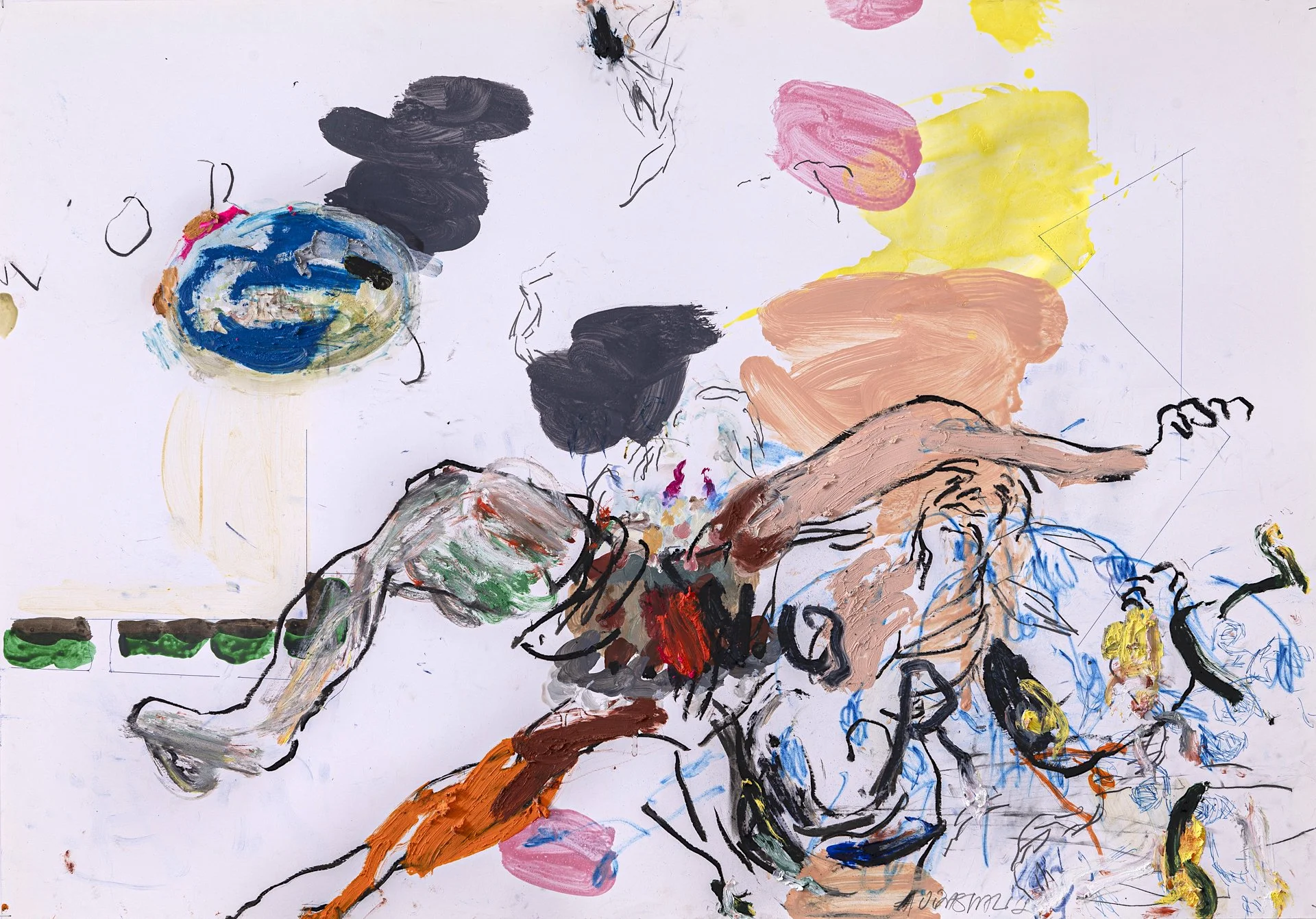 Untitled, 2023, acrylic ink, oil pastels, pencil and oil sticks on paper, 70 × 100 cm