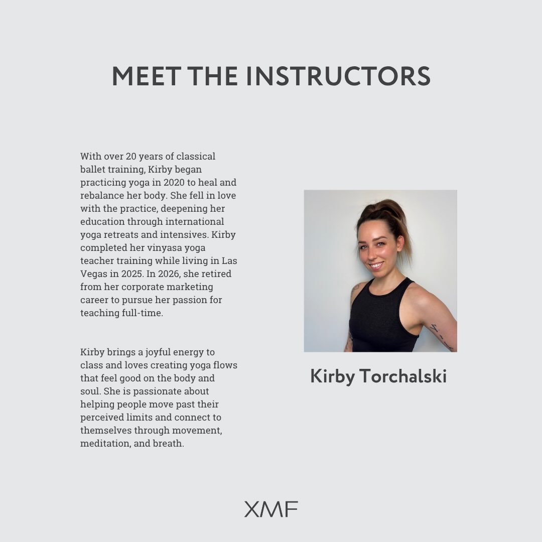 Help us give the biggest and warmest welcome to our NEW XMF yoga instructor, Kirby! 🧘&zwj;♀️ 

Originally beginning the practice for healing and rebalance in 2022, Kirby quickly fell in love with yoga and has a passion for deepening her education th