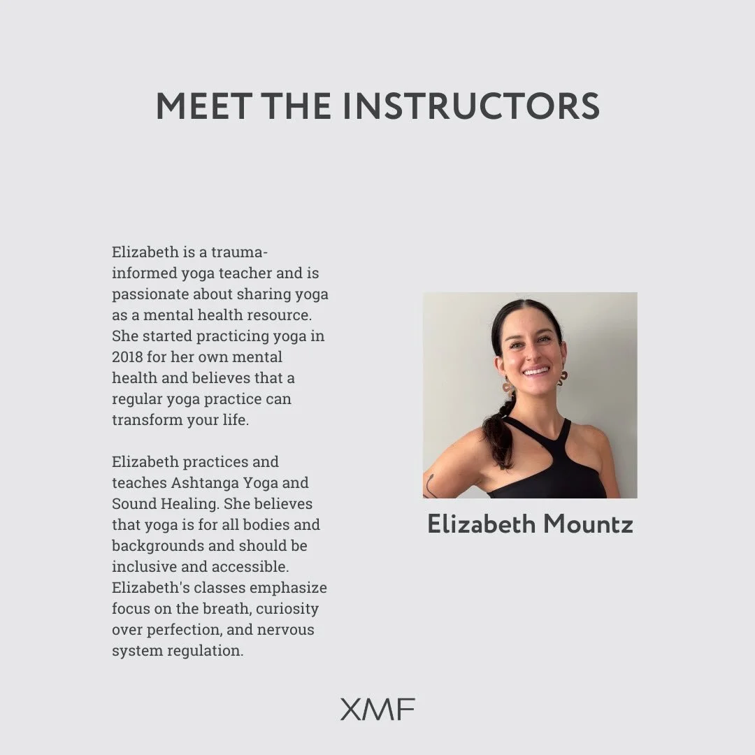 Join us in welcoming our NEW yoga instructor, Elizabeth! 🧘&zwj;♀️

Elizabeth is a trauma-informed yoga teacher who specializes in Ashtanga Yoga and Sound Healing. She believes in the inclusiveness and grounding of the practice. Elizabeth brings inte