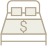 Understanding the costs of Aged Care. Icon of a Bed with a pillow and a blanket at the foot of the bed.